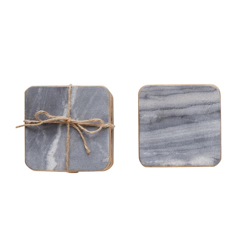 3R Studios 4 in. Gray Marble Coasters, Grays | The Home Depot