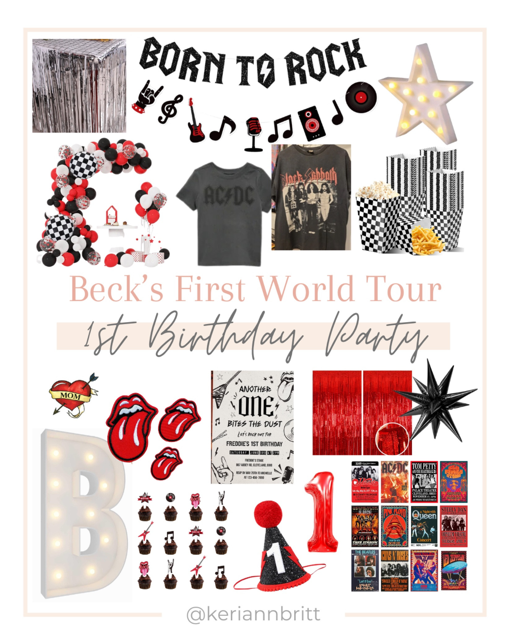 Beck’s First World Tour Birthday Party

Boy birthday party / birthday decorations / birthday theme / 1st birthday theme / party supplies / rock and roll birthday / rockstar birthday / born to rock birthday / another one bites the dust party

#LTKbaby #LTKparties #LTKkids