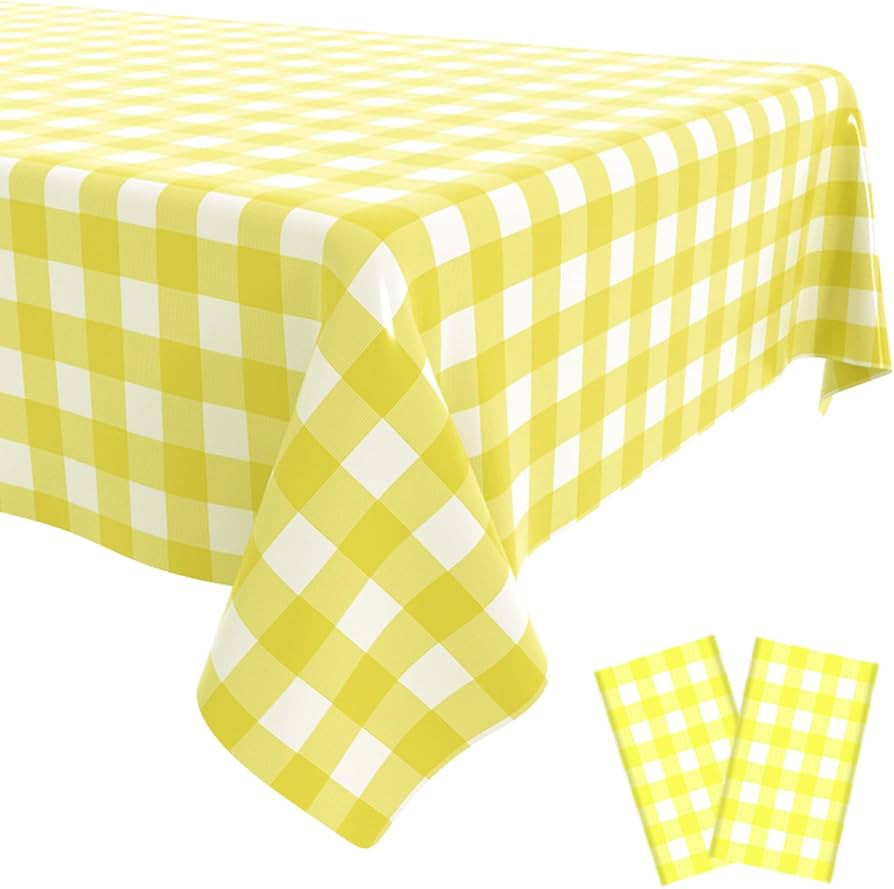 Yellow and White Gingham Tablecloth (2 Pack),54 x 108 Inch Checkered Table Cloth Rectangle,Yellow... | Amazon (US)
