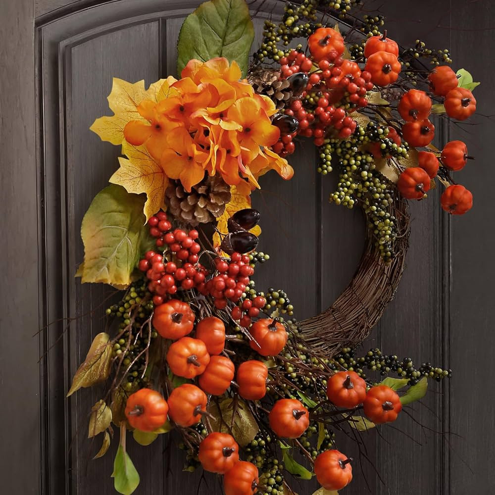 Fall Decor - Fall Wreaths for Front Door - 26 Inch Mini Pumpkins Berries Wreath - Decorations for... | Amazon (US)