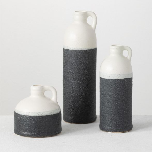 Sullivans Set of 3 Ceramic Black & White Jug Vases 10"H, 7.5"H & 4"H White and Black | Target
