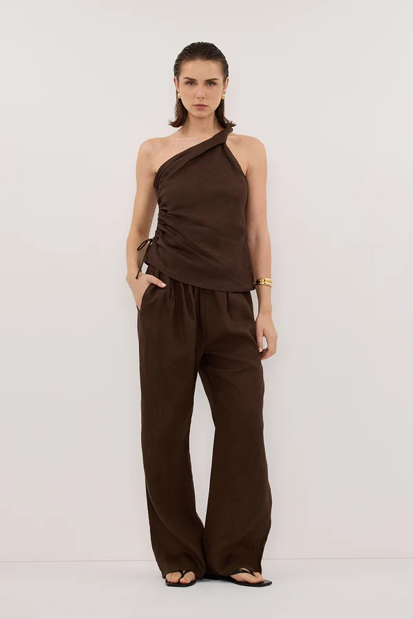 FINNY BITTER CHOC LINEN TOP | DISSH