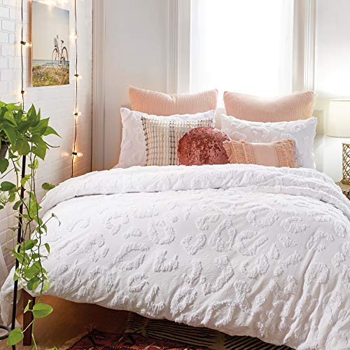 Peri Home Chenille Leopard 100% Cotton 3-Piece Duvet Cover & Sham Set, Full/Queen, White | Amazon (US)