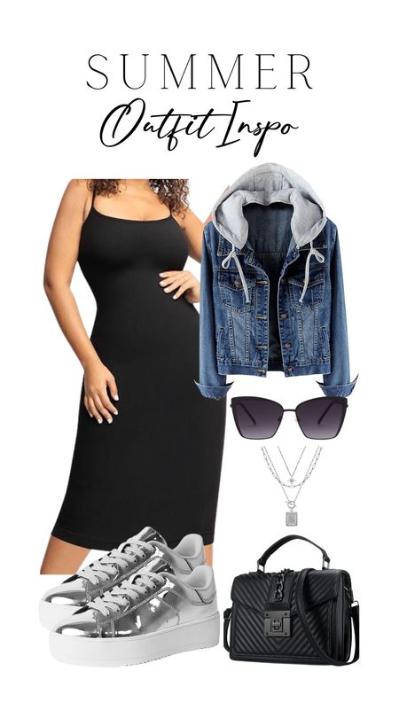 Summer midi dress outfit Inspo 🖤 this dress has built in shapewear with a cutout! 

#LTKstyletip #LTKfindsunder100 #LTKshoecrush