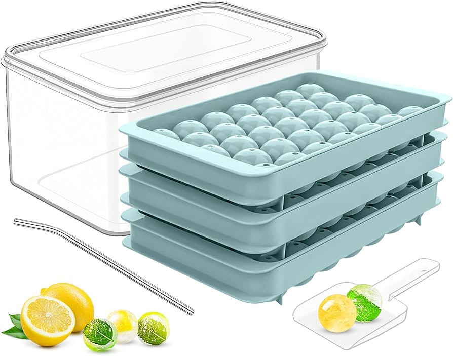 CKE Round Ice Cube Tray with Lid & Bin, 33x3PCS Ice Ball Maker Mold for Freezer with Container Ma... | Amazon (US)