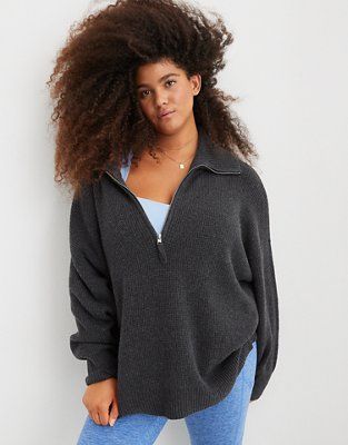 Aerie CozyUp Waffle Quarter Zip Sweater | Aerie