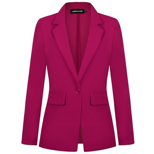 MINTLIMIT Blazers for Women Business Casual Long Sleeve Notched Lapel Button Front Blazer Jacket Business Formal,M,Hot Pink | Amazon (US)
