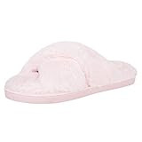 Jessica Simpson Women's Cross Band Plush Slide-on Sandal House Slippers with Memory Foam | Amazon (US)