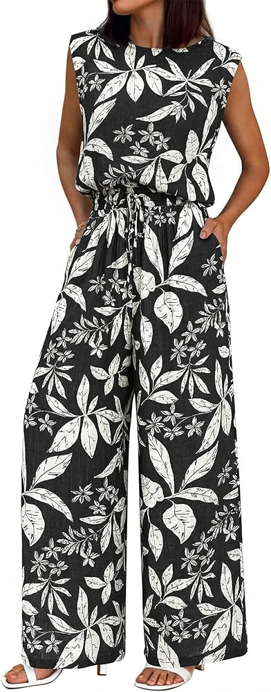 BTFBM Lounge Sets For Women Summer Sweatsuits 2 Piece Tracksuit Sleeveless Tops Wide Leg Pants Fl... | Amazon (US)