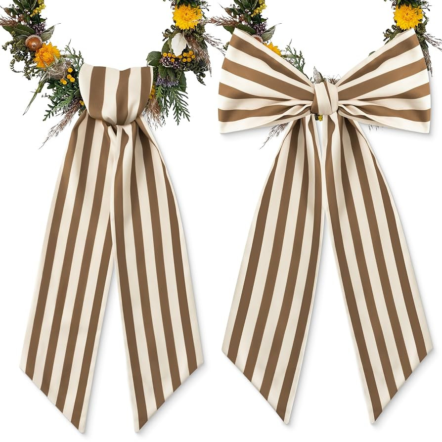 WATINC Wreath Sash Beige Stripe - 2pcs Boxwood Wreaths Scarf DIY Bow for Front Door Decoration, L... | Amazon (US)