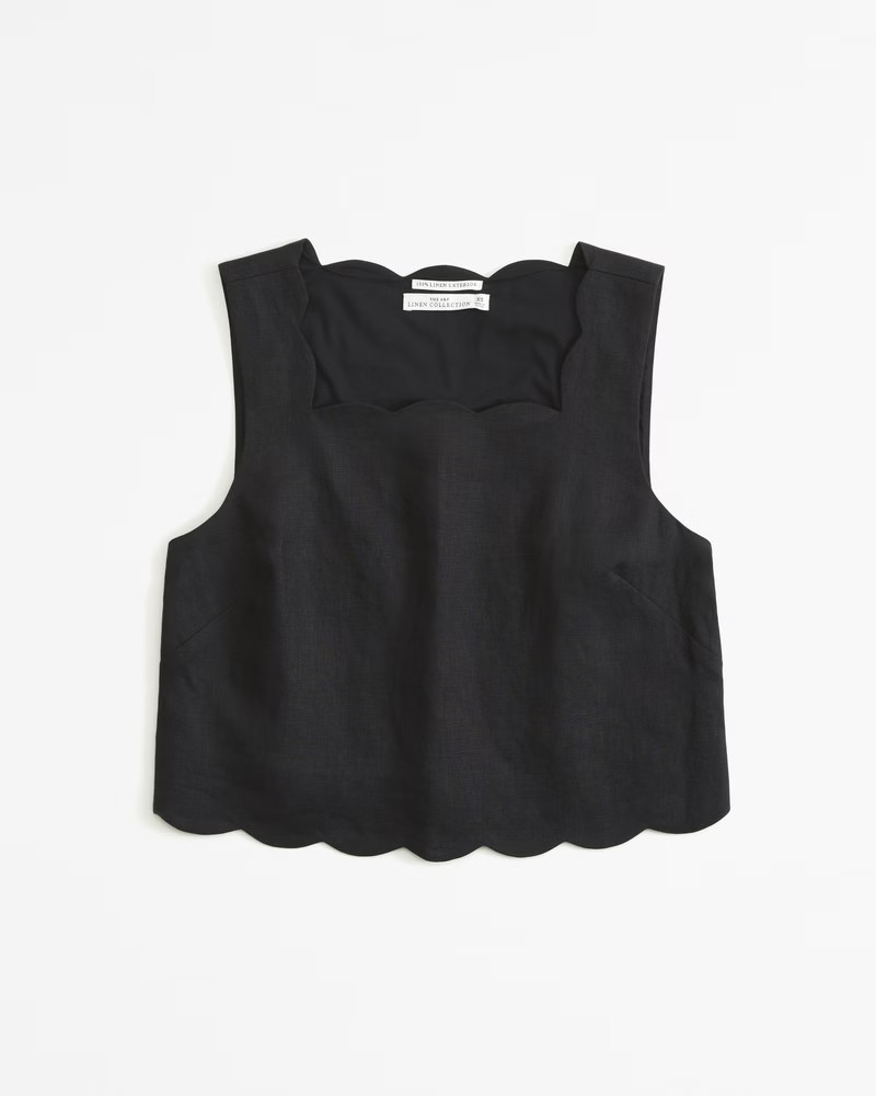 Premium Linen Scallop-Hem Set Top | Abercrombie & Fitch (US)