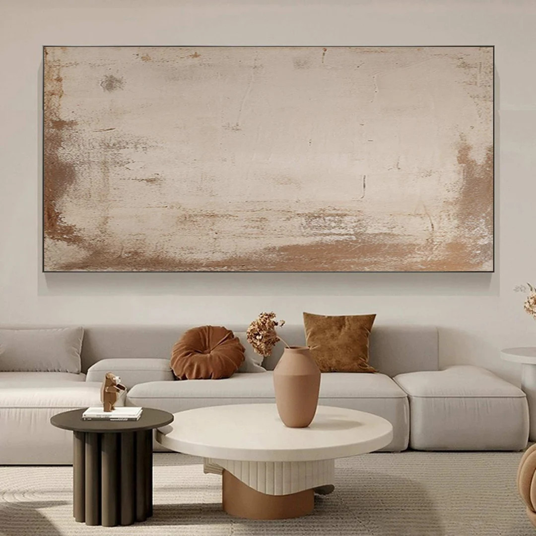 Beige Wabi sabi Wall Art Beige Abstract Canvas Painting Neutral Abstract Wall Art Horizontal Beig... | Etsy (US)