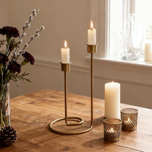 SUJUN Modern Twisted Metal Candle Holder, Gold Taper Candlestick Centerpiece for Table Décor, Wedding, Holiday & Housewarming Gift | Amazon (US)