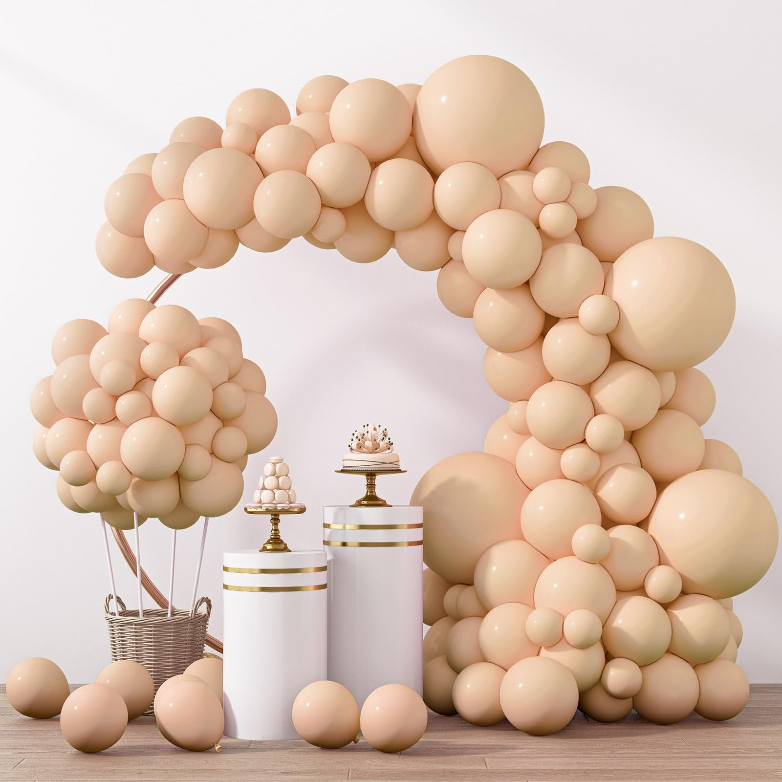RUBFAC 129pcs Nude Balloons Different Sizes 18 12 10 5 Inch, Boho Beige Apricot Balloon Garland A... | Amazon (US)