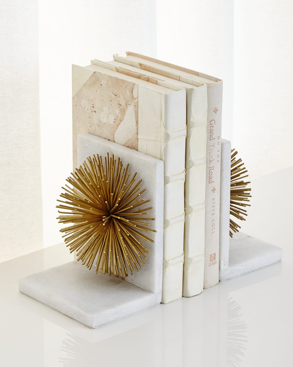 Gold Burst on White Marble Bookends | Neiman Marcus