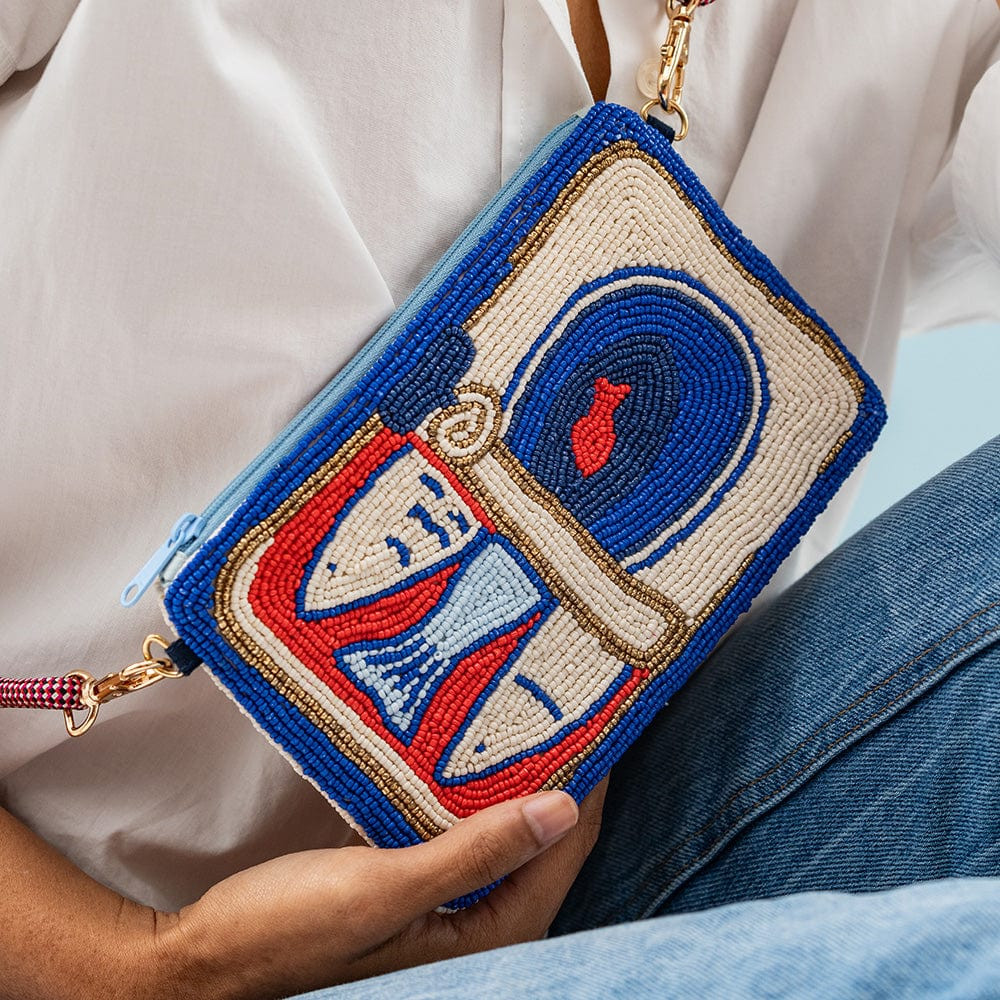 PREORDER - Leila Sardine Seed Bead Clutch With Strap | INK+ALLOY