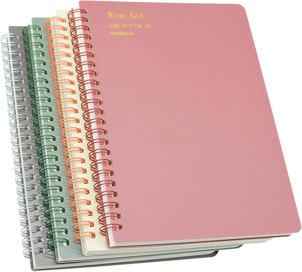 Yansanido Spiral Notebook, 4 Pcs 4 Color A5 Thick Plastic Hardcover 7mm College Ruled Paper 80 Sh... | Amazon (US)