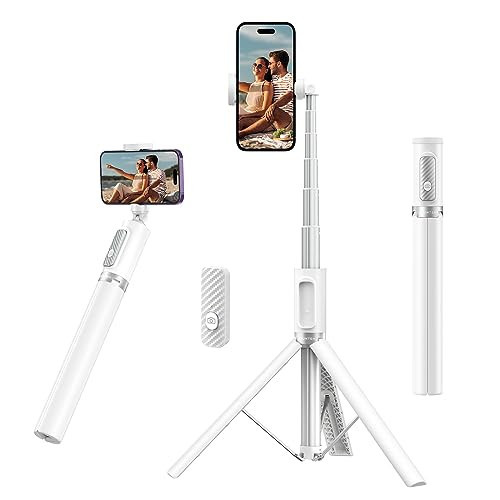 ATUMTEK 55" Selfie Stick Tripod, All-in-one Extendable Aluminum Travel Tripod with Rechargeable Bluetooth Remote, Phone Selfie Stick 360° Rotatable for iPhone 17 Pro Max 16/15/14/13 Smartphones, White | Amazon (US)