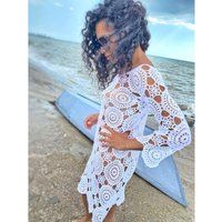 Beach Tunic/Beach Cover-Ups/White Crochet Dress/Short White Cover-Ups/Cotton Dress/Crochet Vintage/B | Etsy (US)