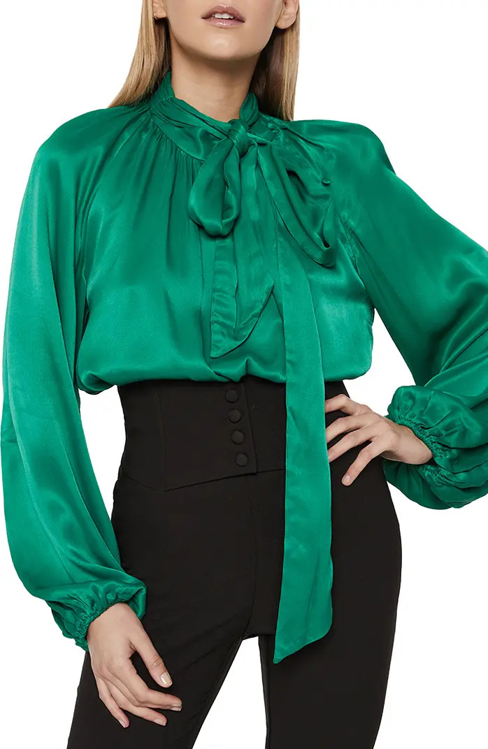 Bardot Etta Tie Neck Satin Blouse | Nordstrom | Nordstrom