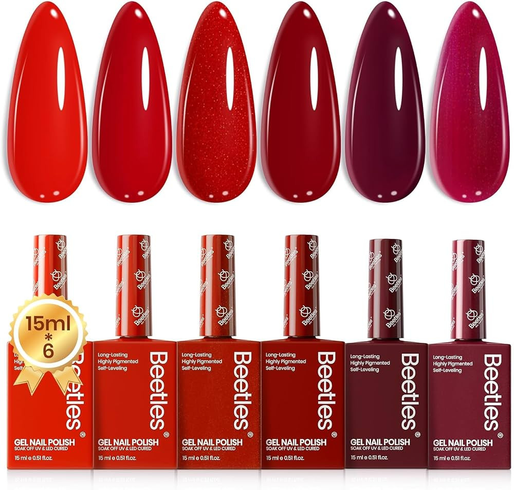 Beetles Red Gel Nail Polish Set-15ML 6 Colors Shimmer Bloody Red Burgundy Gel Polish Kit Soak Off... | Amazon (US)