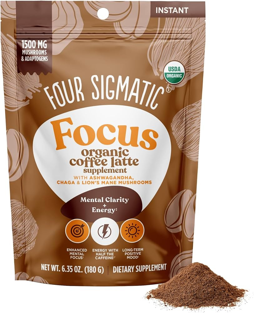 Focus Organic Mushroom Coffee Latte by Four Sigmatic | 1500mg Adaptogens per Serving | Lion's Man... | Amazon (US)