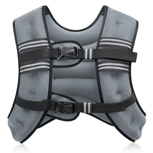 ZELUS Weighted Vest, 6lb/8lb/12lb/16lb/20lb/25lb/30lb Weight Vest with Reflective Stripe for Workout, Strength Training, Running, Fitness, Muscle Building, Weight Loss, Weightlifting, Grey(16 lb) | Amazon (US)