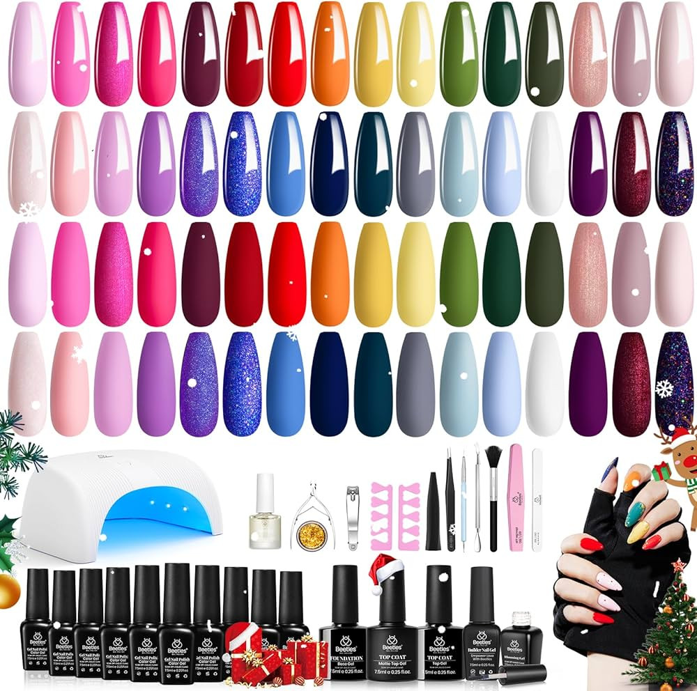 Beetles Gel Nail Polish Kit with Uv light 52 Pcs Gel Starter Kit 32 Colors Pink Blue Glitter Gel ... | Amazon (US)