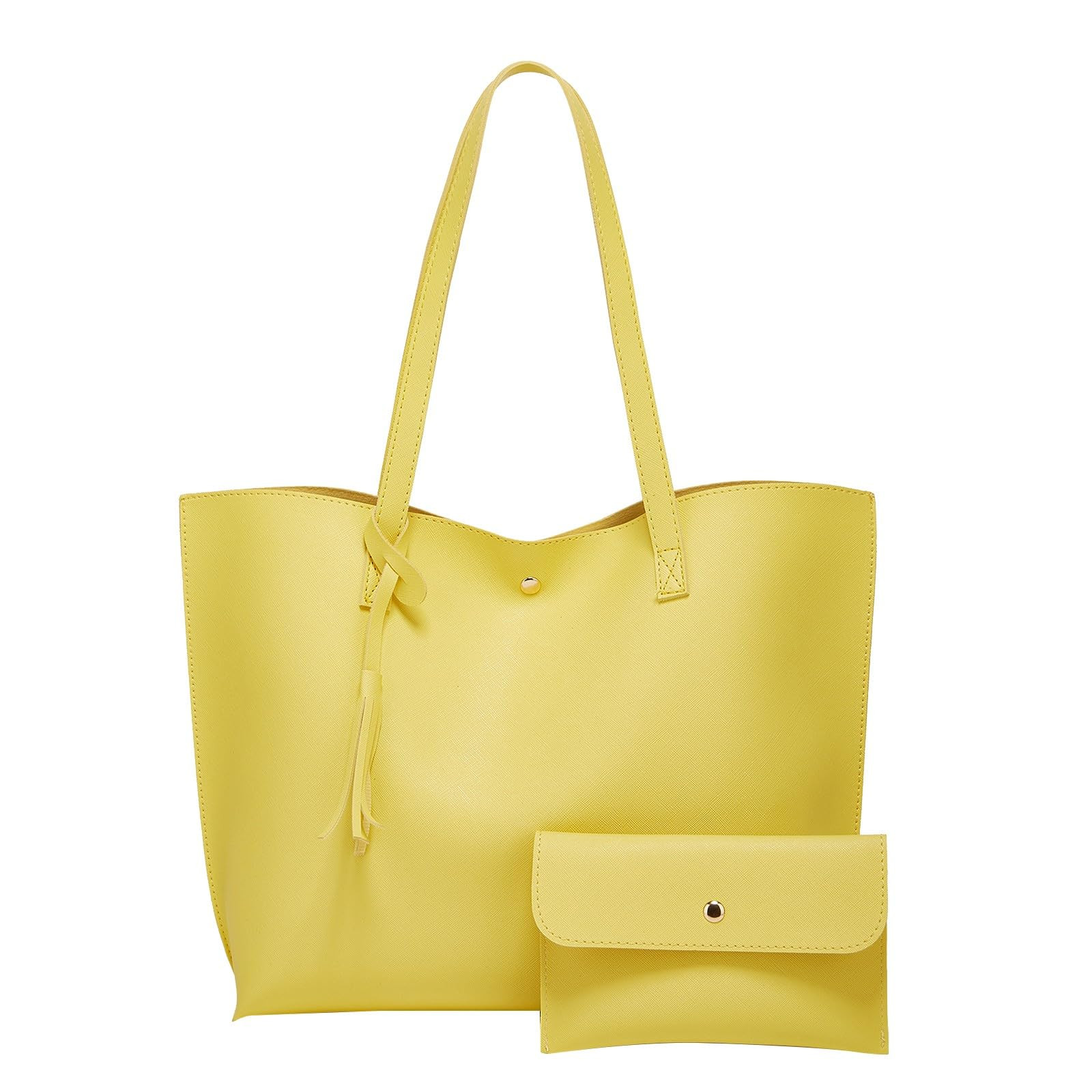 Fashion Solid Color Shoulder Tassel Single Two Handbag Bags Women's Tote in Flight Organizer (Yel... | Amazon (US)