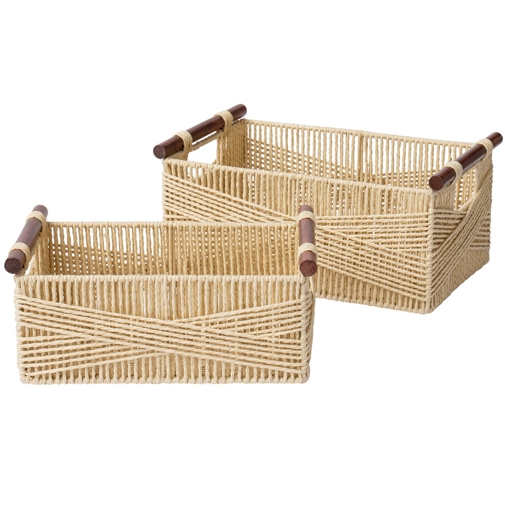 LA JOLIE MUSE Wicker Storage Baskets for Organizing, Recyclable Paper Rope Basket with Wood Handl... | Amazon (US)