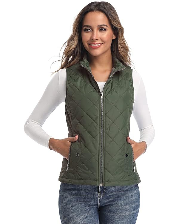 LONGKING Women's Vest - Stand Collar Lightweight Zip Quilted Vest for Women… | Amazon (US)