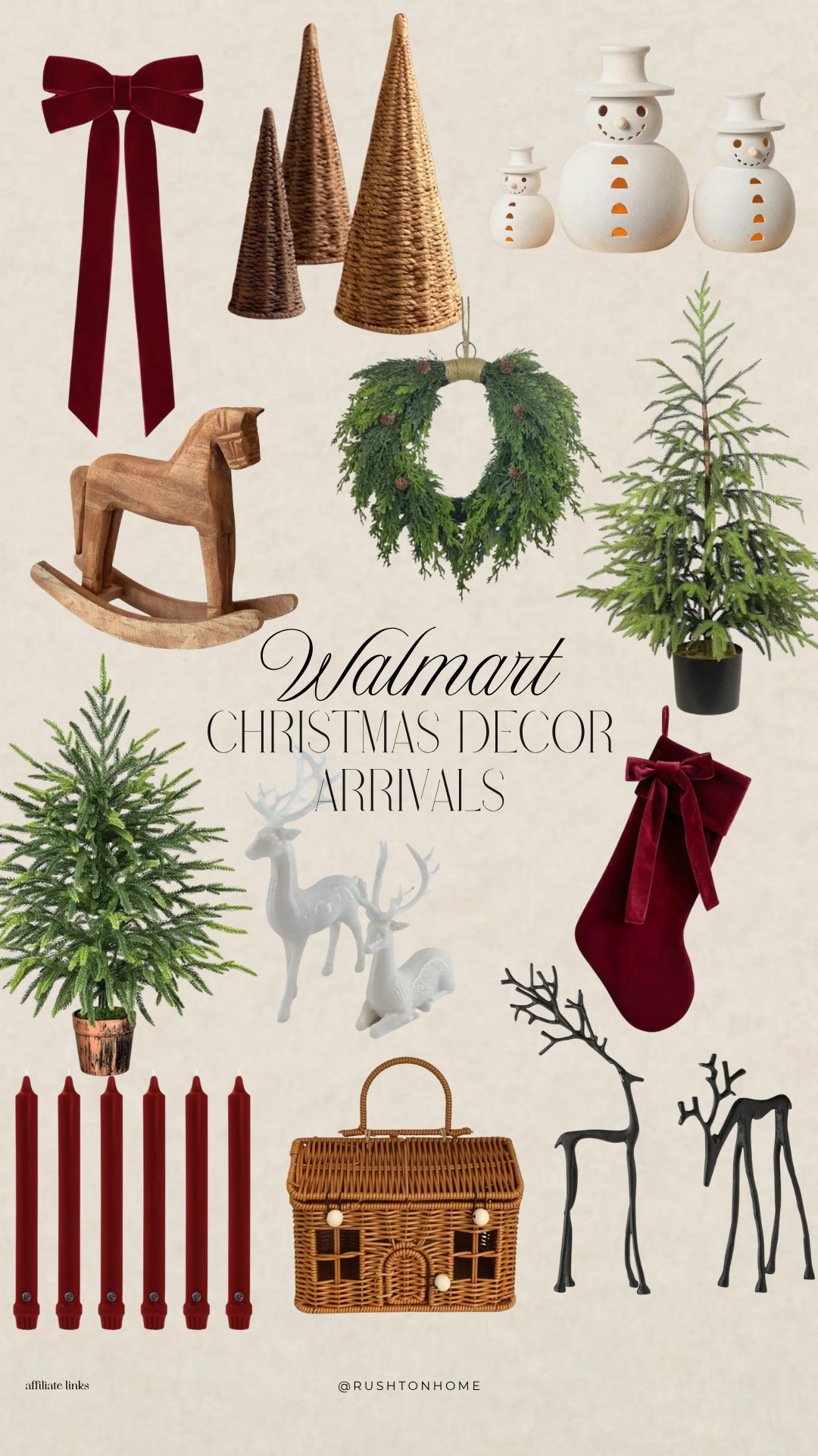 Walmart Christmas decor, Walmart Christmas finds, Christmas decor 2026, cozy Christmas decor, traditional Christmas decor, vintage Christmas decor, burgundy Christmas decor, red velvet bows, Christmas wreath, cedar wreath, Christmas trees, faux Christmas tree, woven Christmas trees, wicker Christmas decor, wooden rocking horse, ceramic snowmen, red taper candles, velvet Christmas stocking, reindeer decor, neutral Christmas decor, cottage Christmas decor, nostalgic Christmas decor, affordable Christmas decorations, Walmart holiday finds 

 #LTKSeasonal #LTKHome