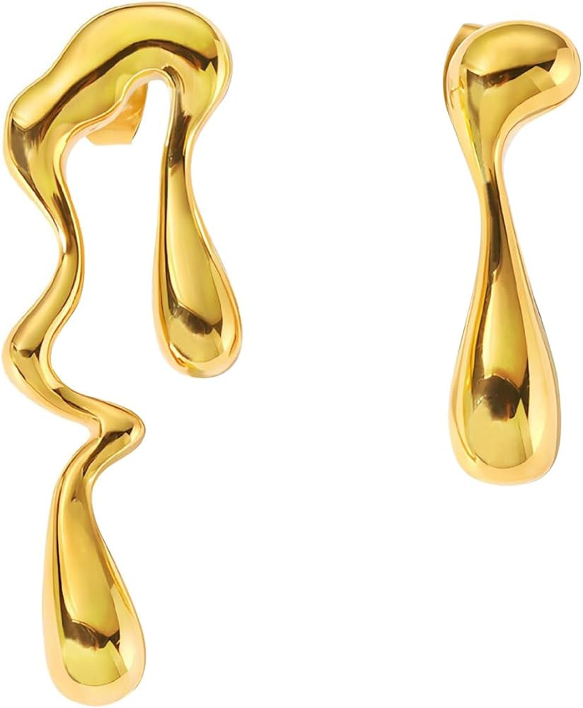 Irregular Waterdrop Earrings Mismatched Earrings, Melting Liquid Asymmetrical Stainless Steel Dro... | Amazon (US)