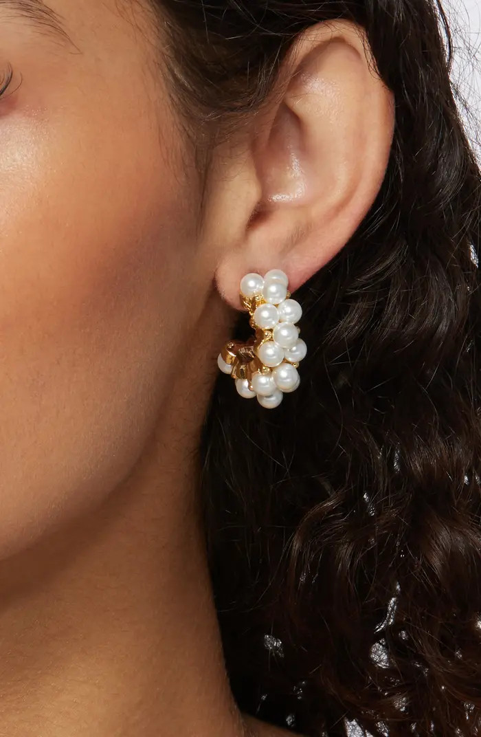 Faux Pearl Cluster Hoop Earrings | Nordstrom