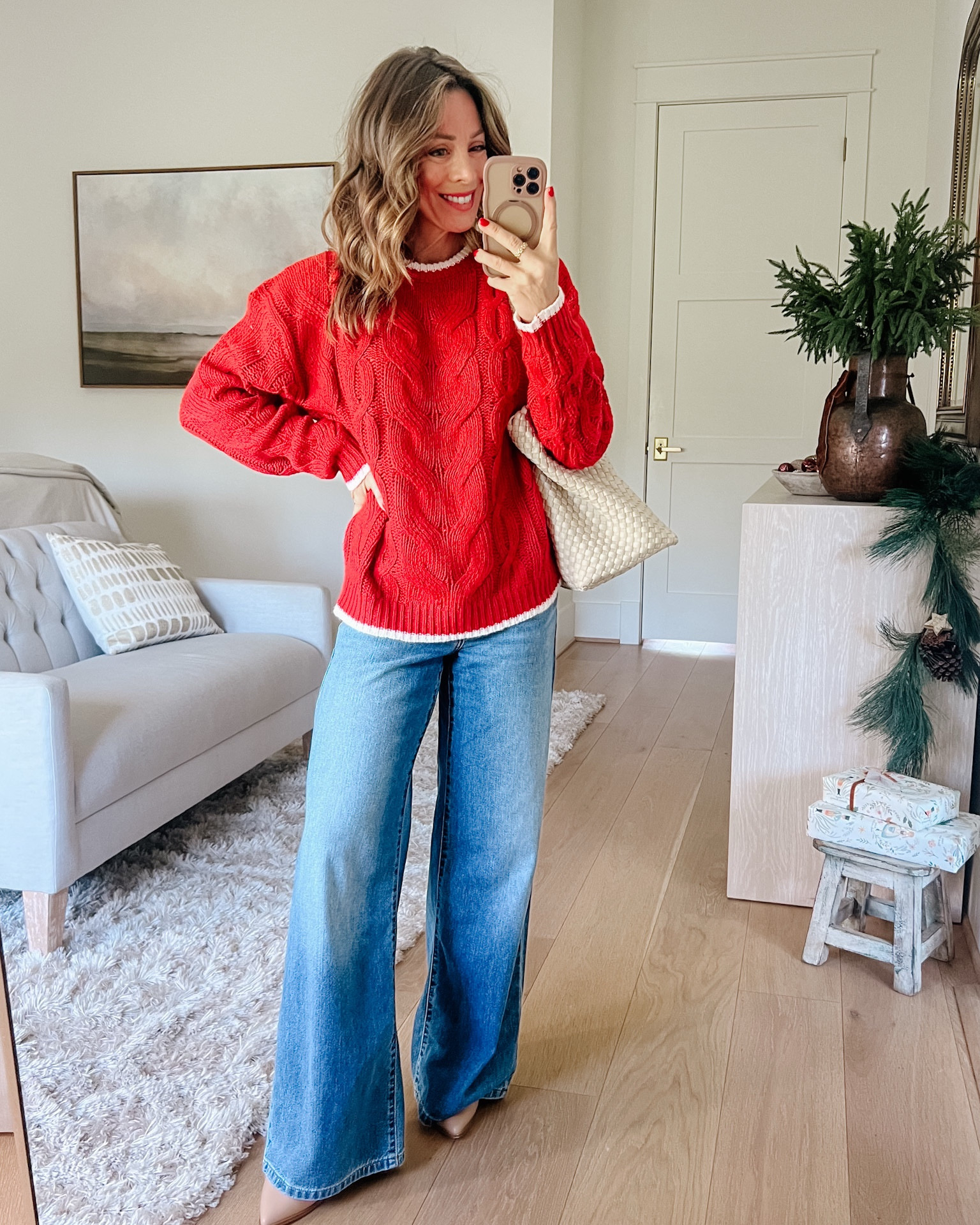 Amazon winter style 🤍 Love this red cable knit 

Sweater Fit: I’m wearing a Small

Jeans Fit: I’m wearing a 24

#LTKSaleAlert #LTKHoliday #LTKPetite