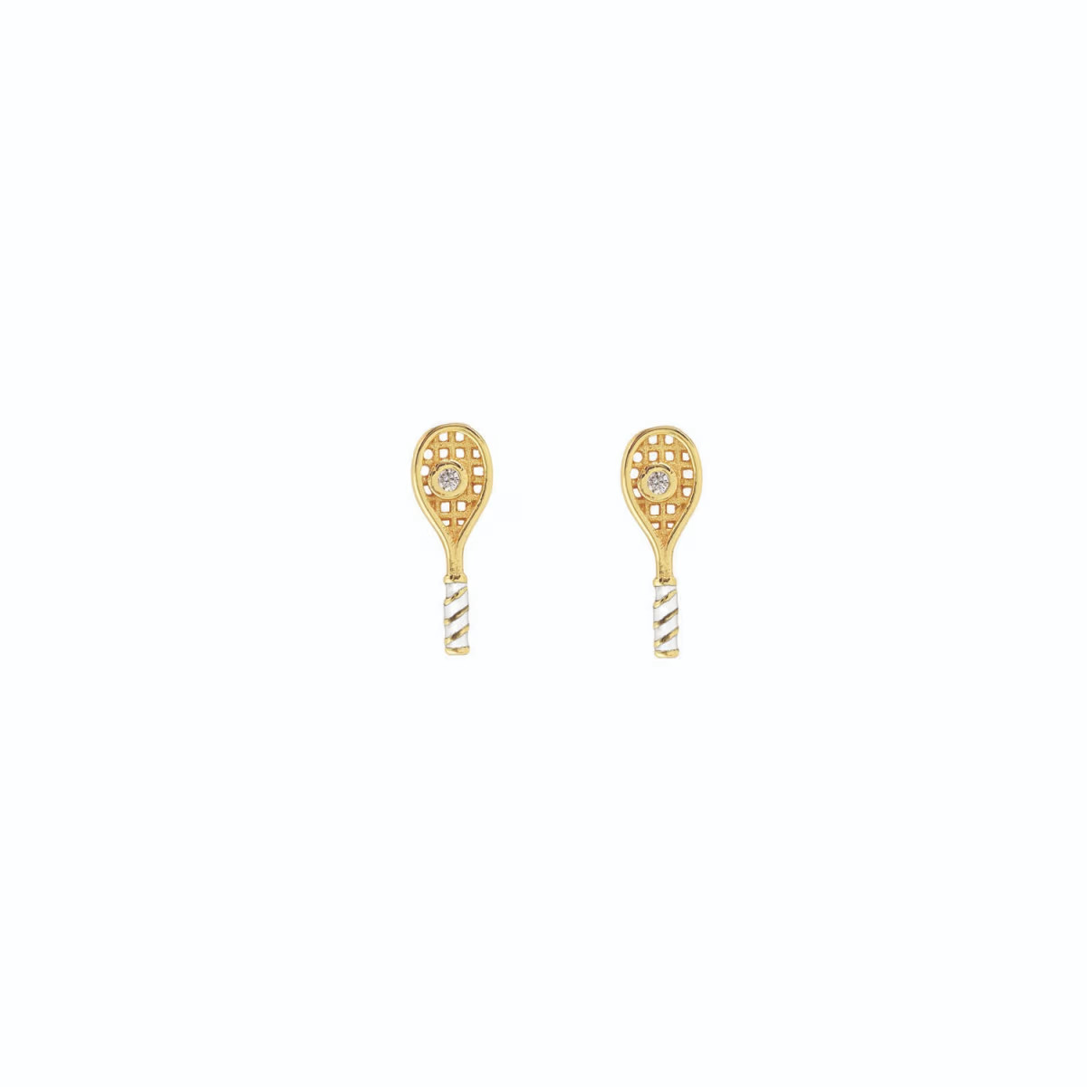 Tennis Racket Crystal & Enamel Stud Earrings Gold Vermeil | Wolf & Badger