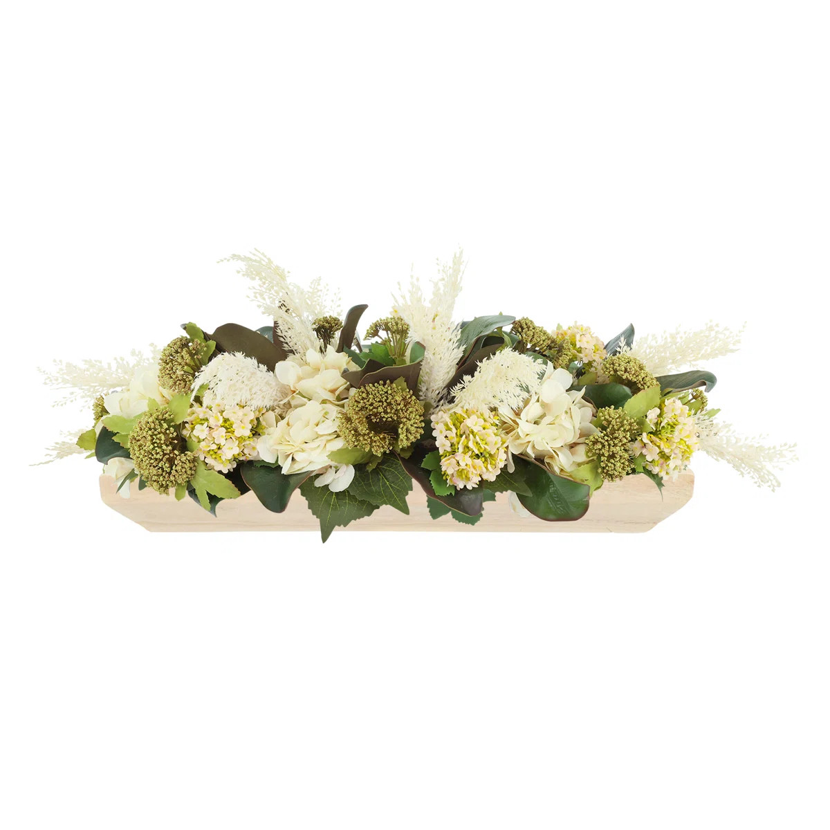 Hydrangea and Pampas Fall Centerpiece in a Wood Planter | Wayfair North America