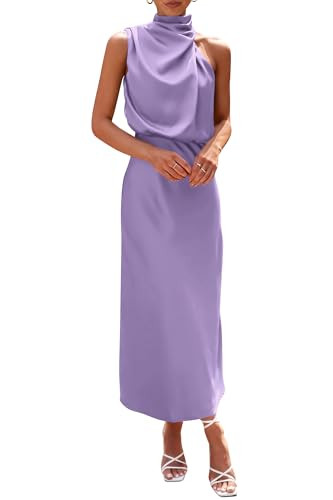 PRETTYGARDEN Women's Summer Satin Maxi Cocktail Dress Purple | Amazon (US)