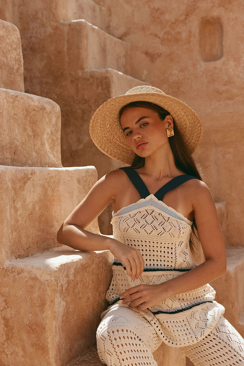 Cream Patch Crochet Knit Halter Matilda Top | Sabo Skirt US