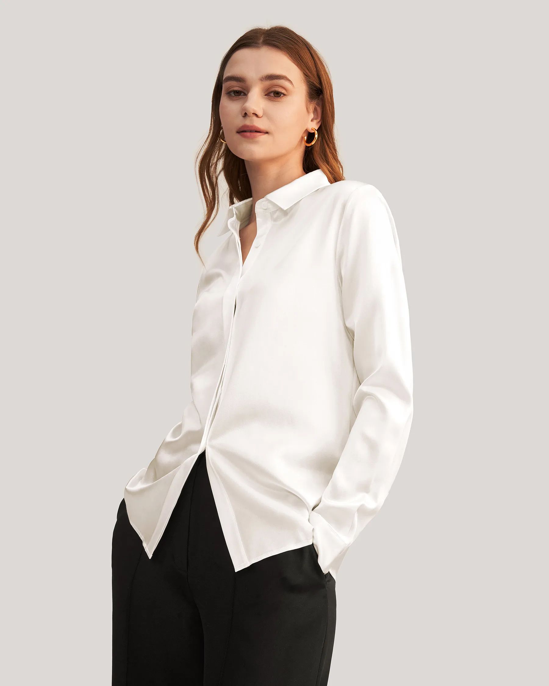 Basic Concealed Placket women Silk Shirt | LilySilk