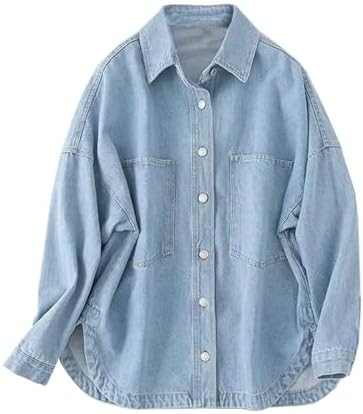 LifeShe Women Denim Shirt Jean Jacket Oversize Button Down Shirt Long Sleeve Jean Tops Trendy Sha... | Amazon (US)