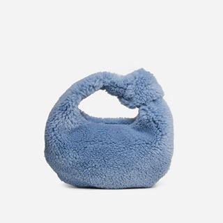 Vega Knotted Strap Grab Bag In Blue Faux Fur | EGO Shoes (US & Canada)