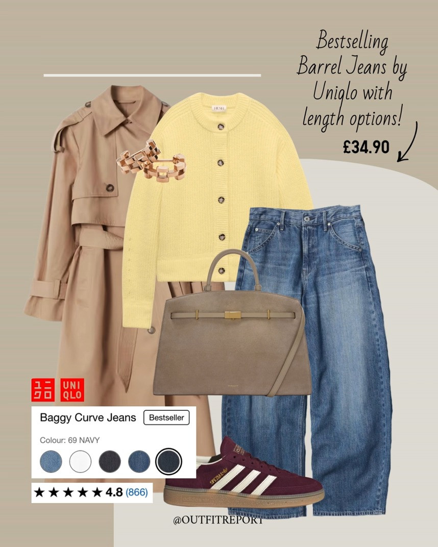 Trench coat butter yellow cardigan barrel jeans adidas sneakers 

#LTKeurope #LTKstyletip #LTKspring
