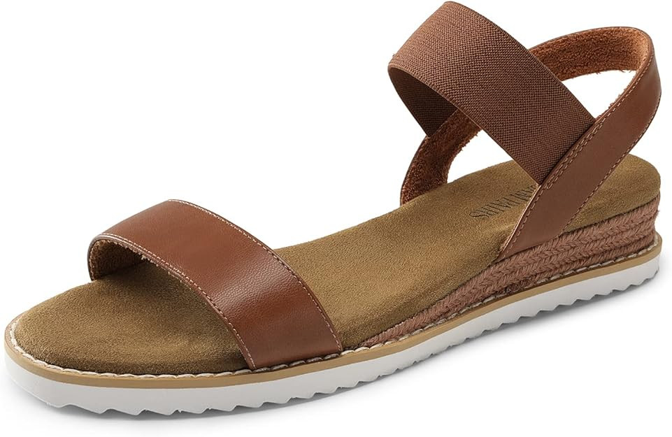 DREAM PAIRS Womens Espadrilles Ankle Stretch Elastic Strap Open Toe Wedges Flats Sandals | Amazon (US)
