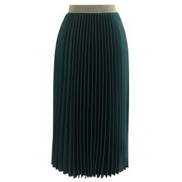 Gimme The Spotlight Pleated Midi Skirt in Emerald | Chicwish
