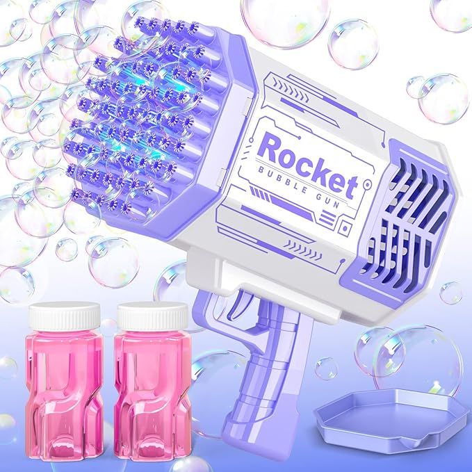 Upgraded Purple Bubble Gun 69 Holes with Lights, Bubble Solution, Bubble Machine Gun for Kids Adu... | Amazon (US)