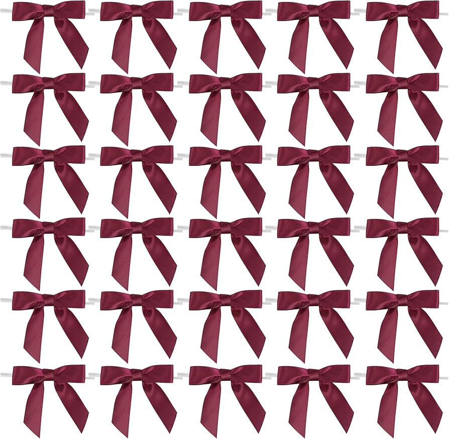AIMUDI Burgundy Twist Tie Bows 2.5" Pre Tied Maroon Bows Premade Satin Gift Bows for Crafts Wine ... | Amazon (US)