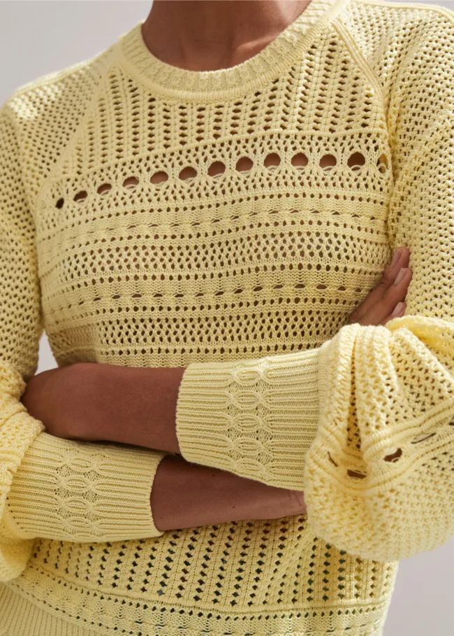 Cotton Lace Stitch Raglan Sleeve Sweater | ME+EM US