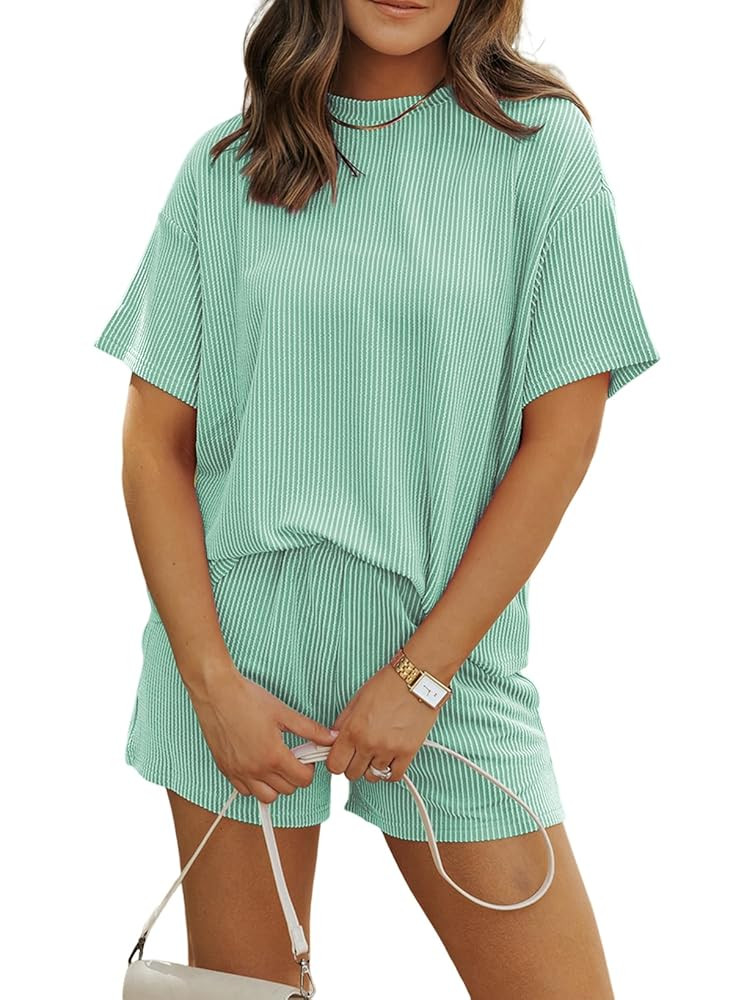 MARZXIN Women's 2 Piece Outfits Summer Tracksuit Ribbed Textured Knit Loose Lounge Shorts Set Sho... | Amazon (US)