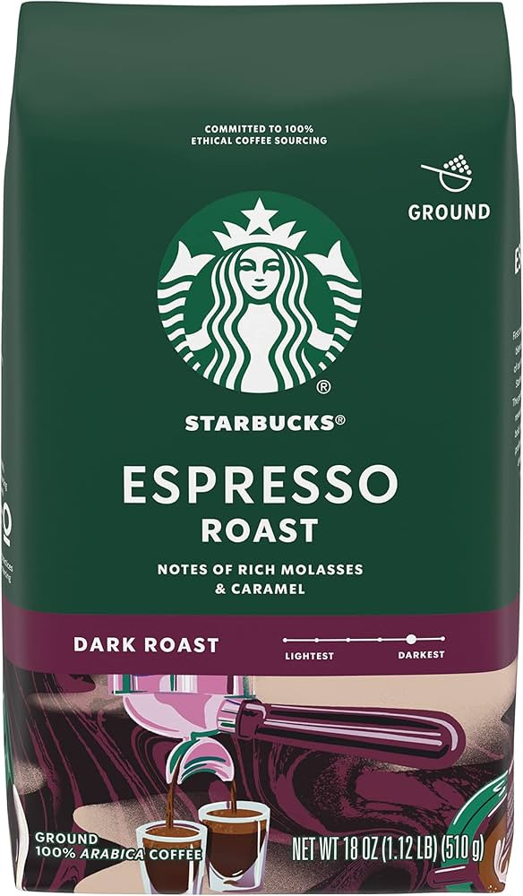 Starbucks Dark Roast Ground Coffee — Espresso Roast — 100% Arabica — 1 bag (18 oz.)
Item Form: Groun | Amazon (US)